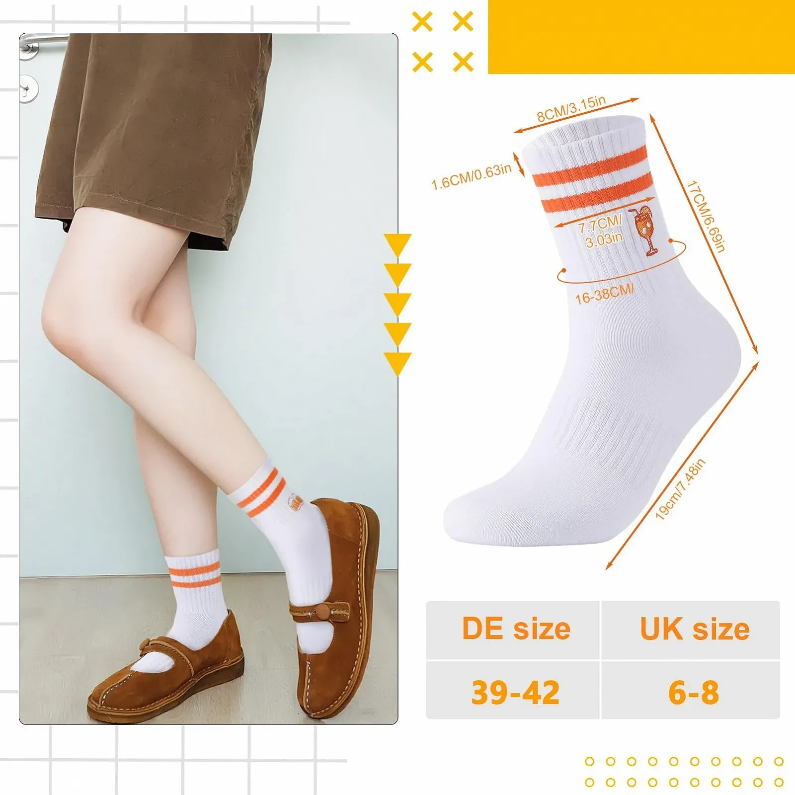 Носки Aperol Spritz, вышитые теннисные носки, женские носки Aperol, дышащие спортивные носки, смешные пивные носки, подарок для мужчин и женщин (6 пар), фото №2