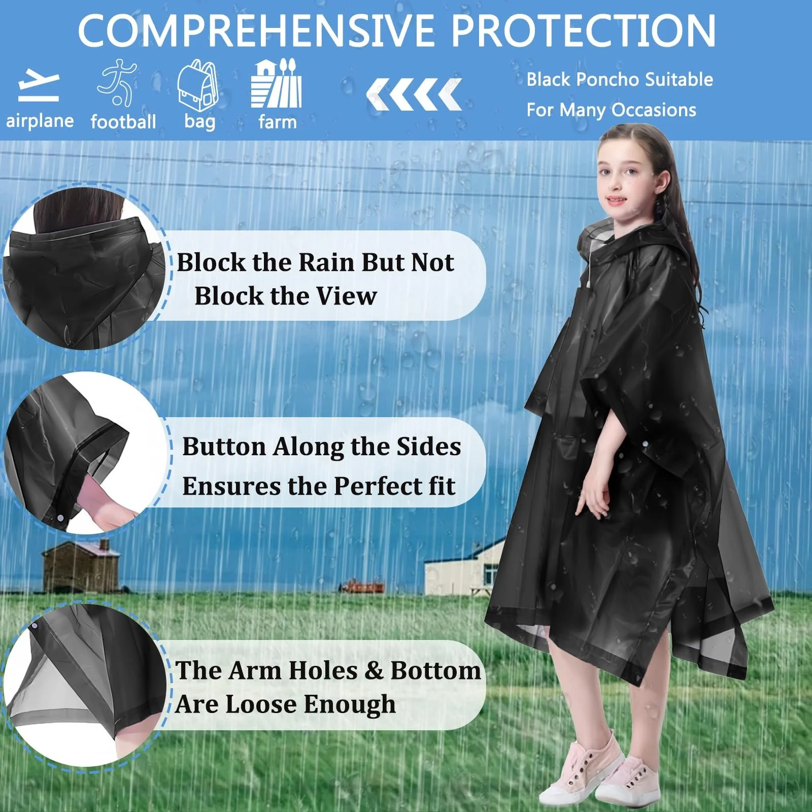 Дитяче пончо від дощу Bosdontek (2 шт.) Водонепроникний, фото №4 Дитяче пончо від дощу Bosdontek (2 шт.) Водонепроникний, фото №4