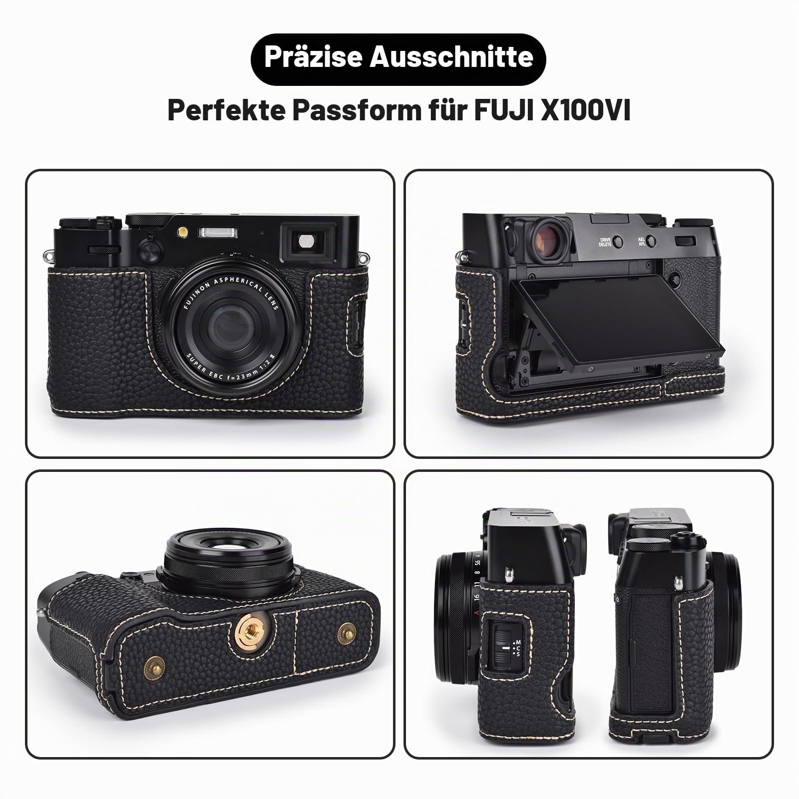 Чехол для камеры VOVMOEYA Fujifilm X100VI PU Leather с регулируемым плечевым ремнем Стильный защитный портативный, фото №3