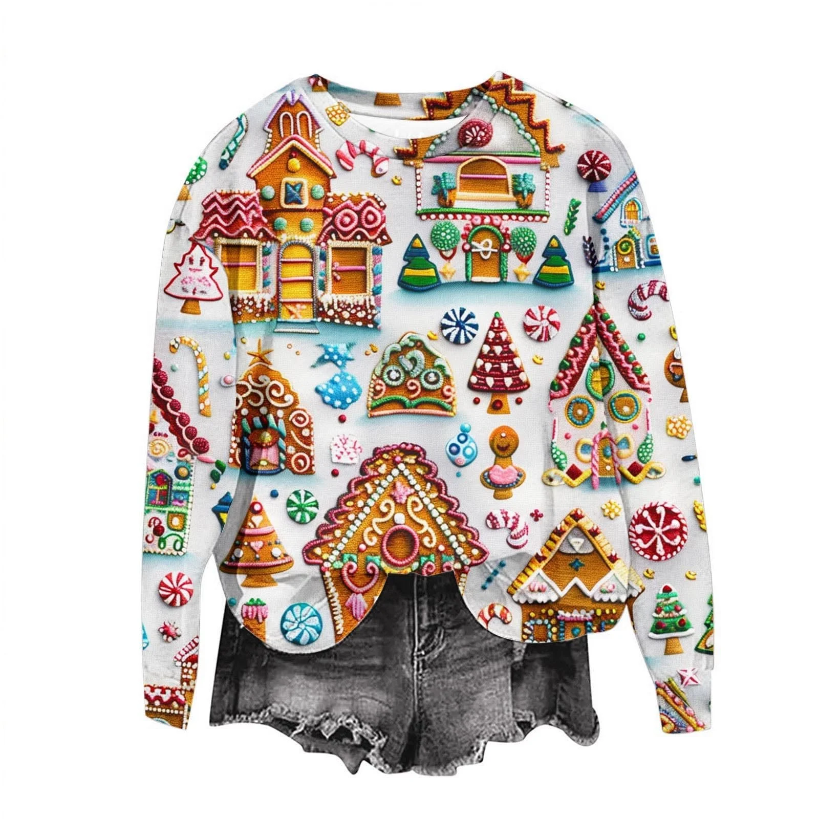 Женский Рождественский Свитер Повседневный Печатный Длинный Рукав Толстовка с круглым вырезом Рождественский Свитер Смешной Графический Модный Свитер Уродливый Рождественский Дешевый Зимний Свитер Повседневный Модный, фото №3