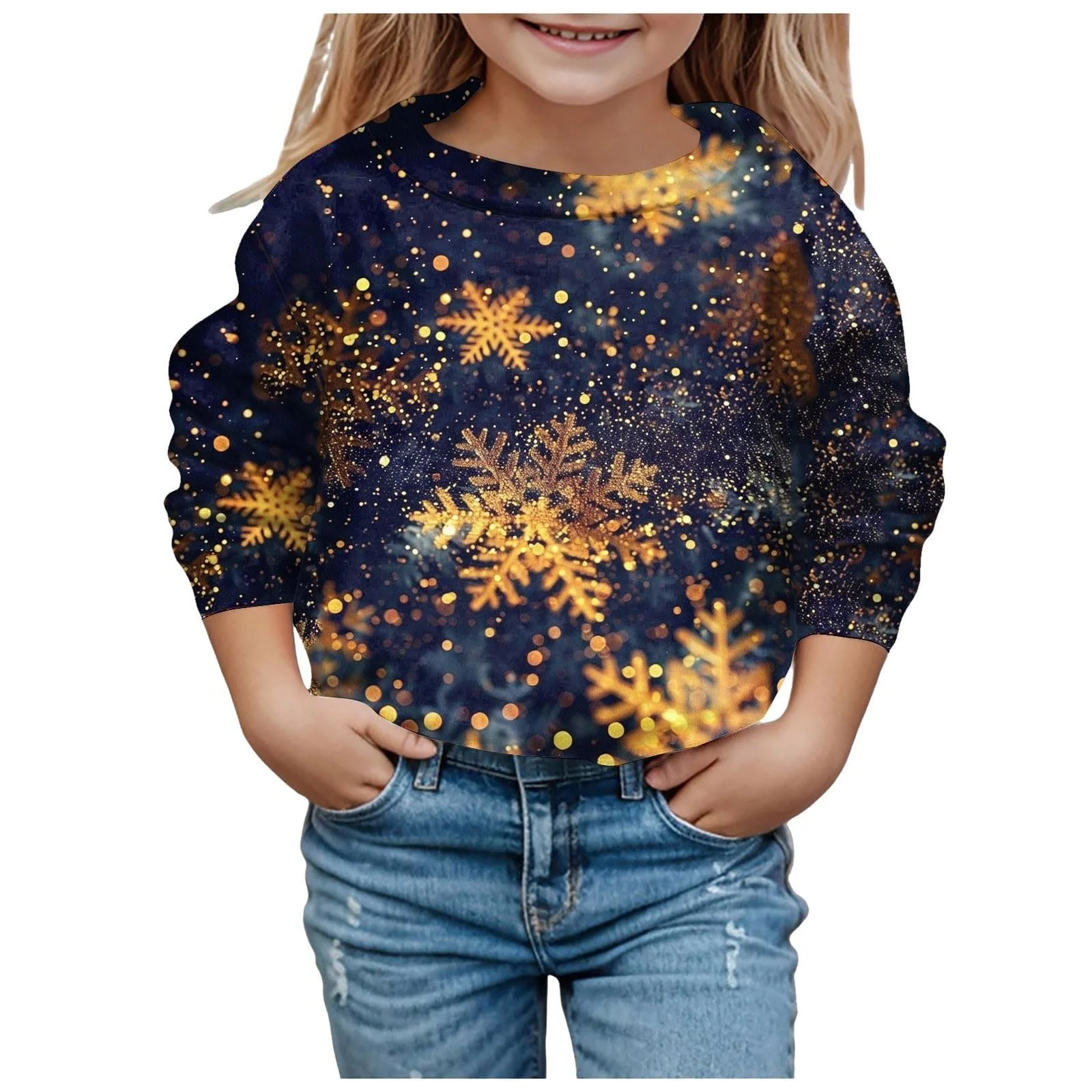 Пуловер 164 для мальчиков - детская мода, рождественский, милый принт, круглый вырез горловины, худи с длинными рукавами, фото №1