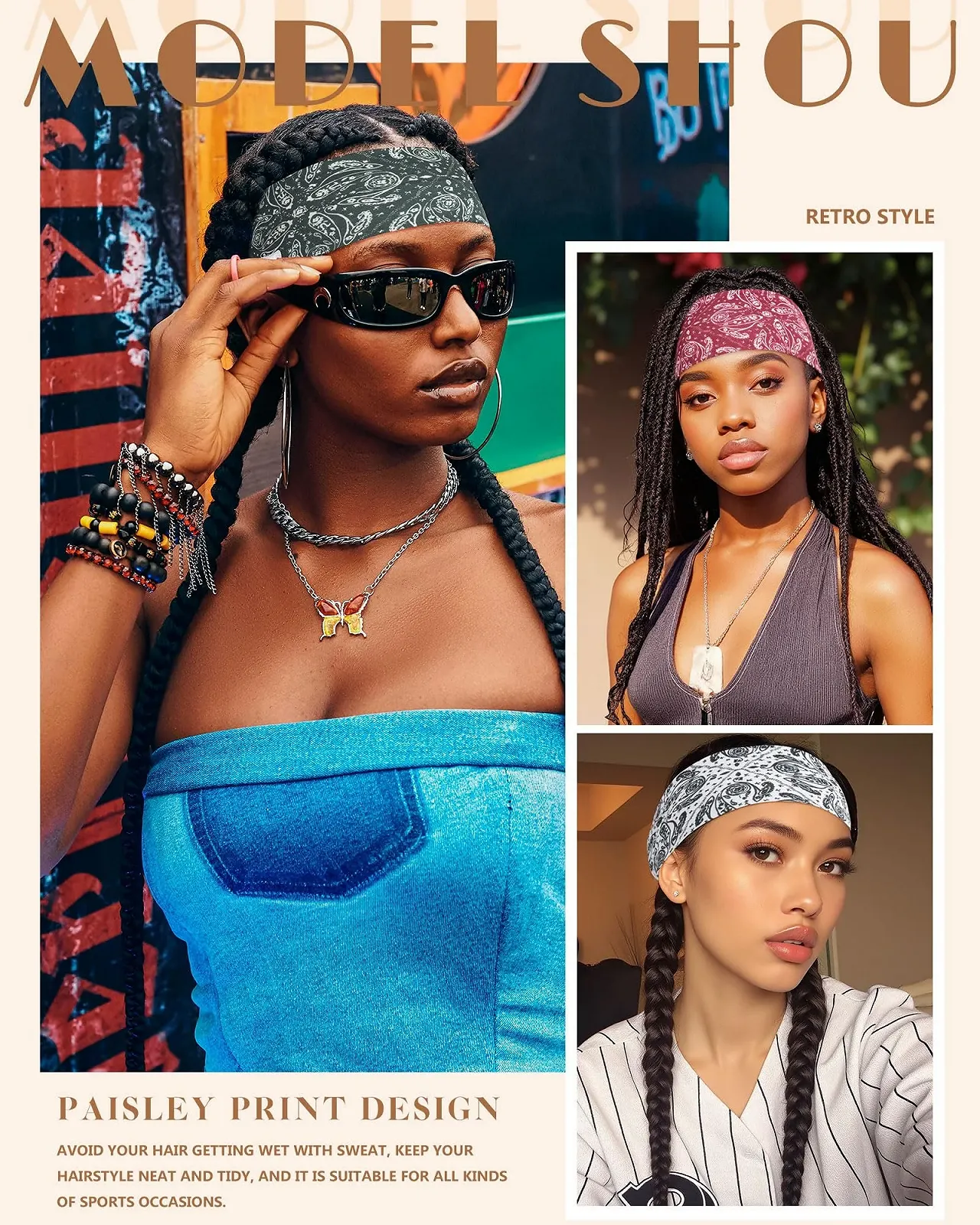 Пов'язка на голову Бавовняна еластична Kajeer Набір з 5 штук, фото №2