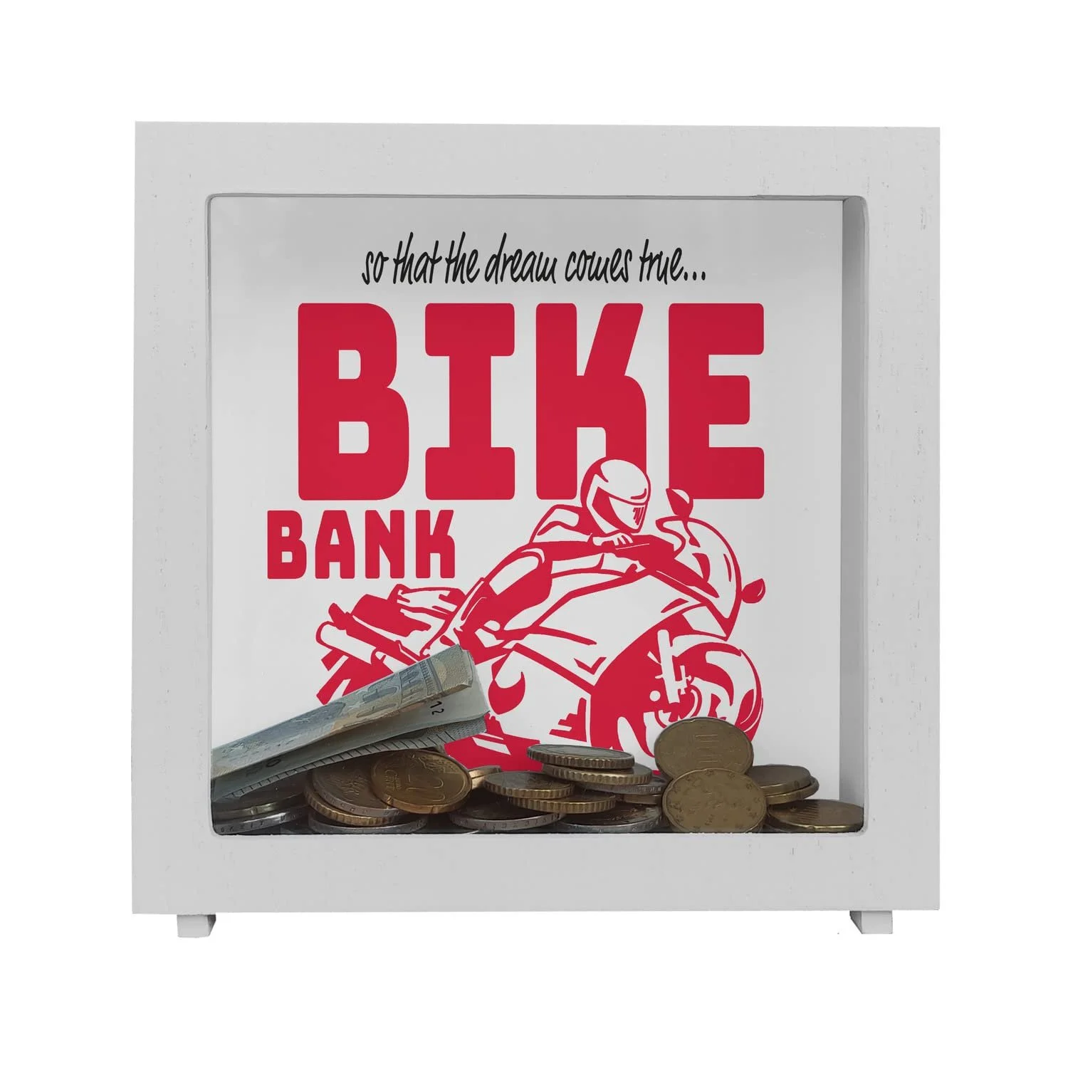 Скарбничка Bike Bank Frame дерев'яна червона мотоцикліст, фото №3