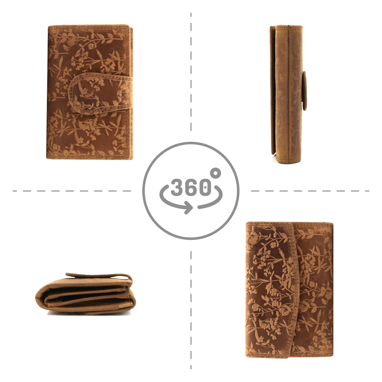 Гаманець Жіночий Ekavale Blossom Pattern Шкіряний RFID Захист, коричневий, Класичний, фото №2