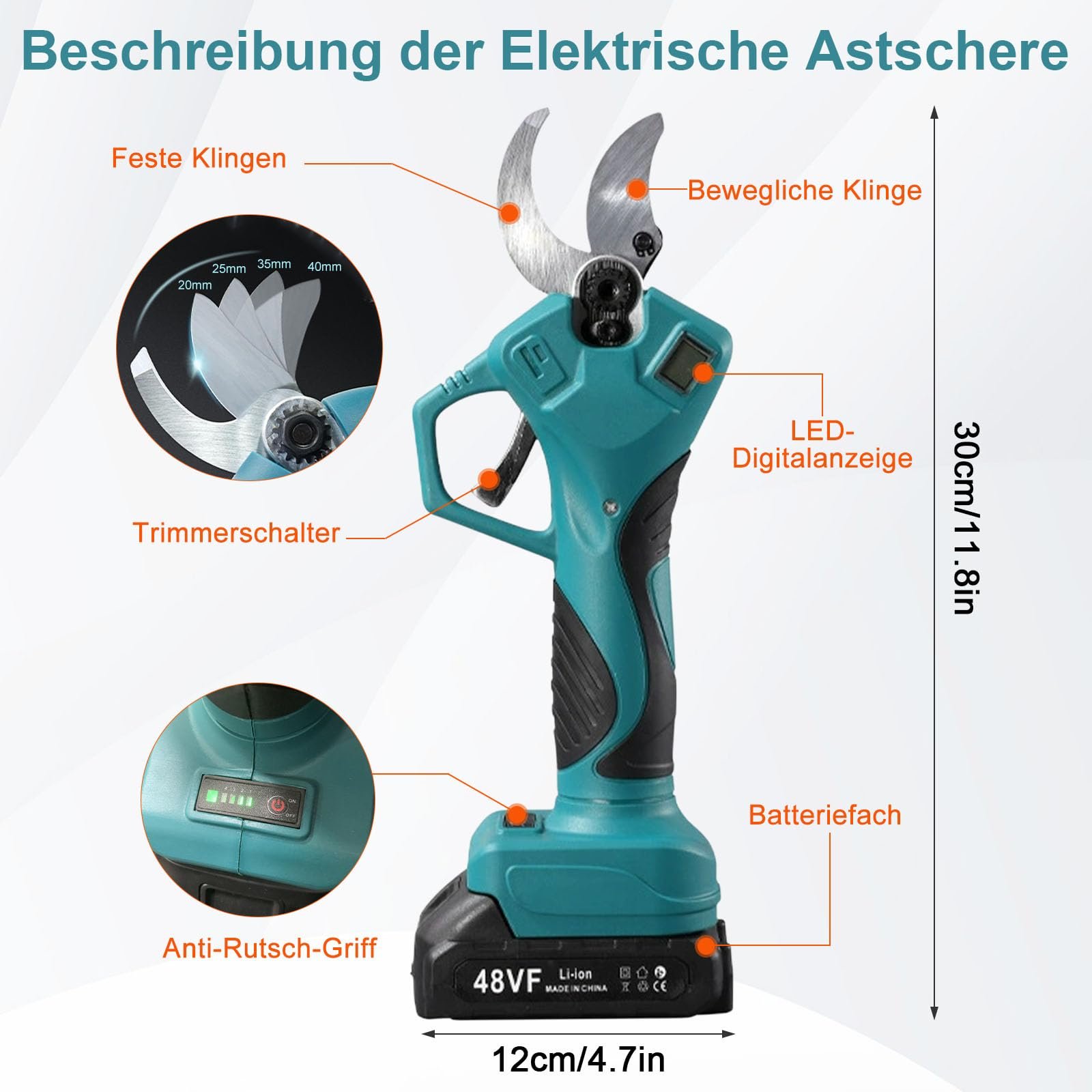 Секатор Aolawco електричний бездротовий Сумісний з Makita 18 V з LCD-дисплеєм і 4-рівневим регулюванням леза, фото №4