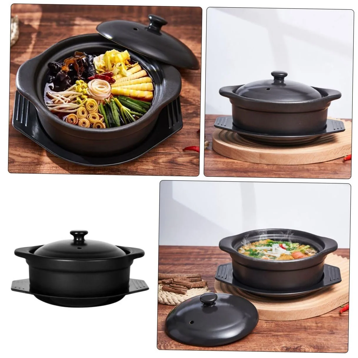 Кастрюля керамическая для тушения с крышкой и двойными ручками антипригарная термостойкая, фото №8