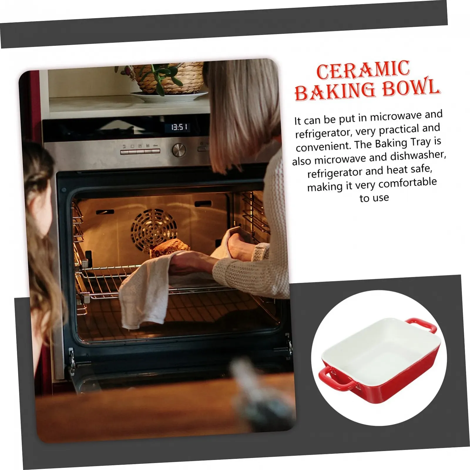 Форма для запекания Mobestech керамическая прямоугольная антипригарная с двойными ручками, фото №7