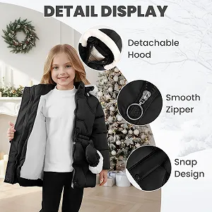 Зимове пальто JiAmy для дівчат, тепла куртка зі знімним капюшоном зі штучним хутром synthetic.ua - Фото 1