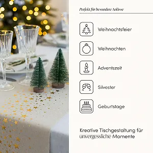 Скатертина-доріжка 100%Mosel під льон із золотистими зірками 28 см x 5 м Натуральний/Золотий ціна на synthetic.ua - Фото 1 Скатертина-доріжка 100%Mosel під льон із золотистими зірками 28 см x 5 м Натуральний/Золотий synthetic.ua - Фото 1