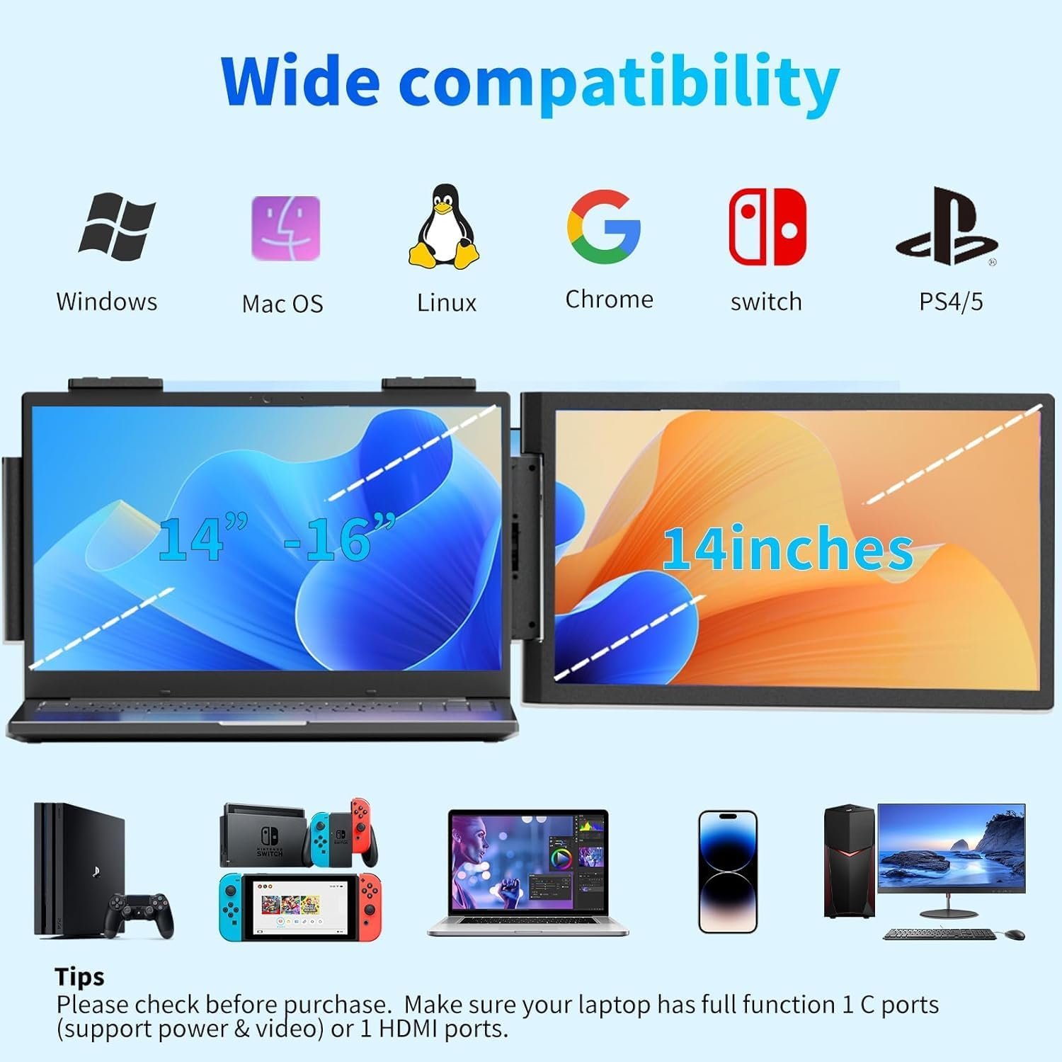 Монітор портативний 14" AskHand Full HD IPS 60 Гц, фото №5