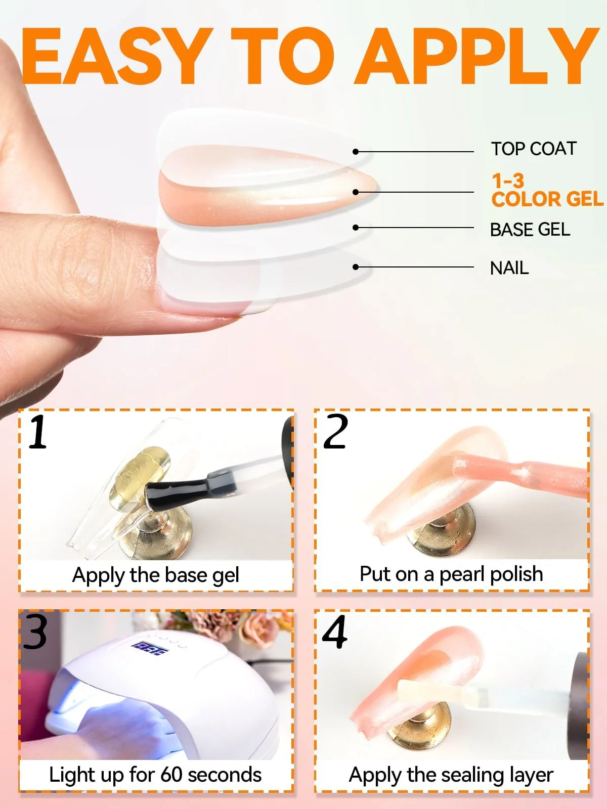 Гель-лак EBANKU Jelly Прозрачный розовый, серебристый шиммер, 10 мл, фото №7