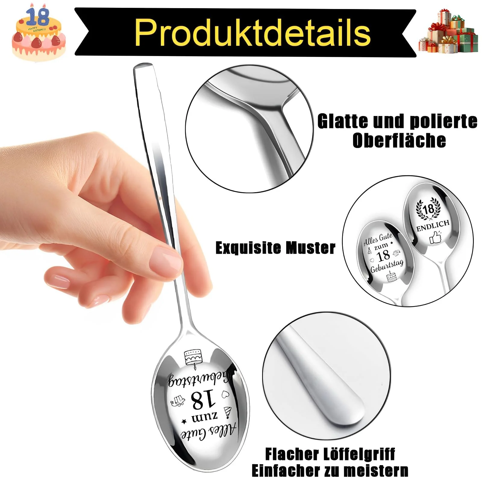 Ложка для кави з гравіюванням Alles Gute Zum 18 Geburtstag/Endlich 18 2 шт., фото №3