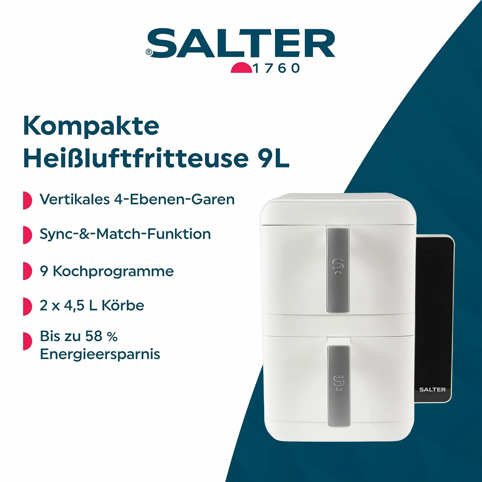 Мультипіч Salter VertiCook Ultra 9 л 2 кошики 2400 Вт, фото №2 Мультипіч Salter VertiCook Ultra 9 л 2 кошики 2400 Вт, фото №2