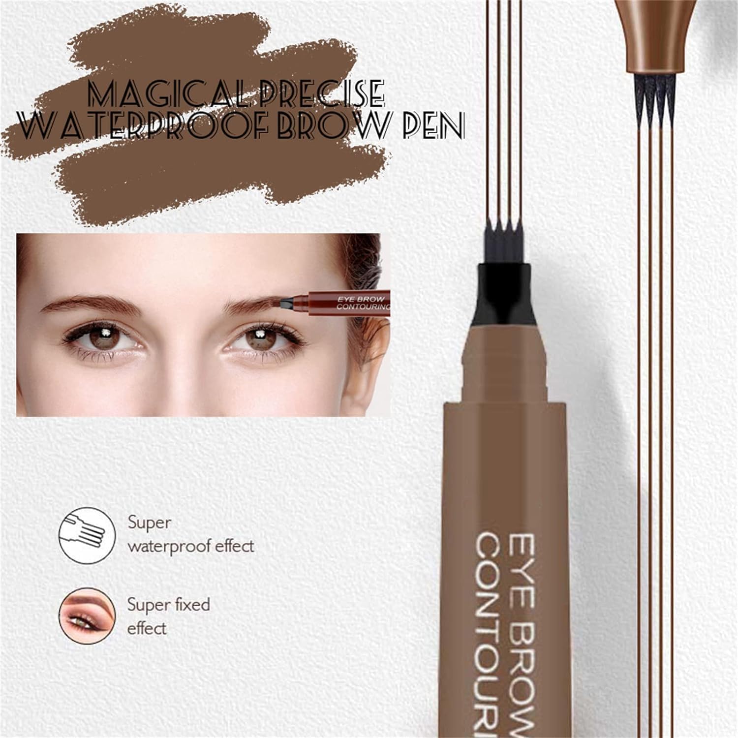 Олівець для брів 3D Waterproof з 4-розчасточкою 2024 Micro 02# Dark Brown, фото №3