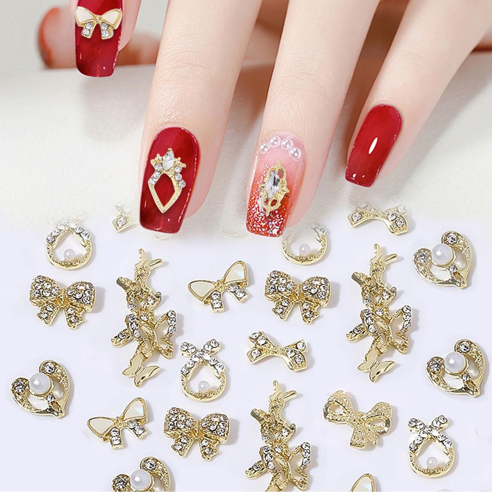 Прикраса для нігтів Золотий сплав 3D Металеві бантики, фото №4