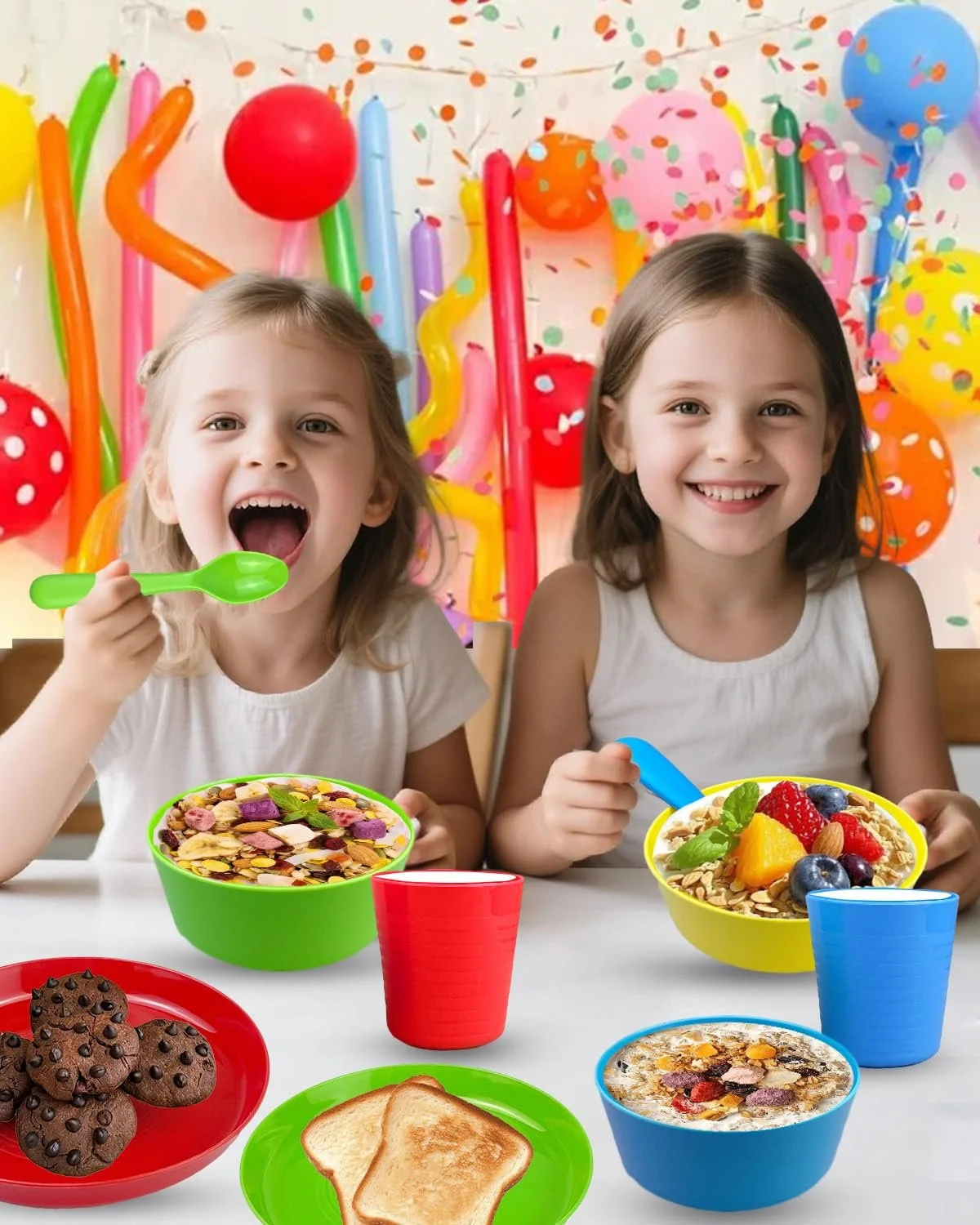 Набор детской посуды WAIZHIUA 24 предмета, пластик без BPA, 4 цвета, фото №7