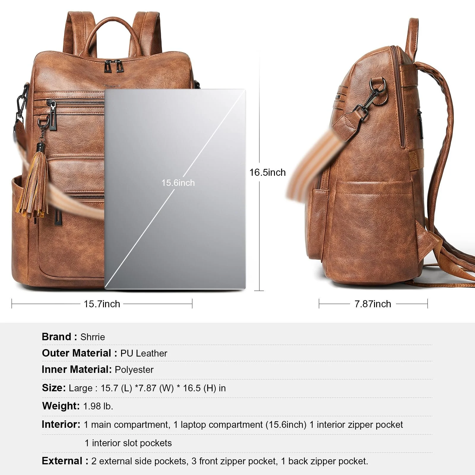 Рюкзак для ноутбука Shrrie 15.6 дюйма Leather Water Resistant Двухцветный Коричневый, фото №5 Рюкзак для ноутбука Shrrie 15.6 дюйма Leather Water Resistant Двухцветный Коричневый, фото №5