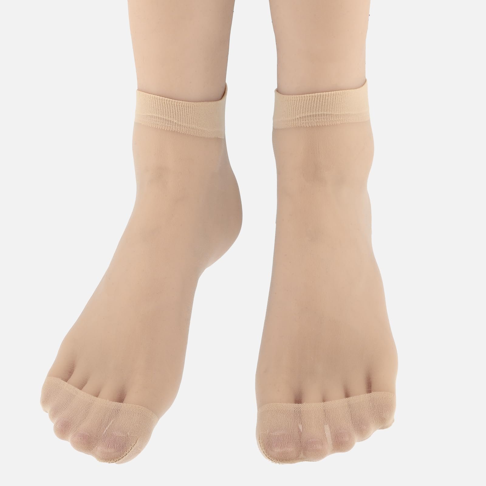 Носки Женские Короткие Прозрачные Летние Тонкие Под Юбку, 10 пар, Нейлоновые Носки-чулки Традиционные Дышащие Шелковые для Женщин и Девочек, (Черный/Телесный Цвет), фото №3