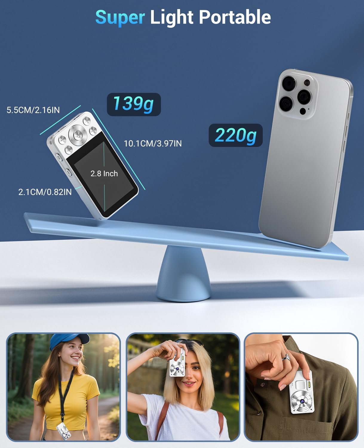Цифровой фотоаппарат Wevoor 4K 64GB, 64 Мп Автофокус, экран 2.8 дюйма, 18X цифровой зум, мини камера 2000 mAh, черный, фото №6