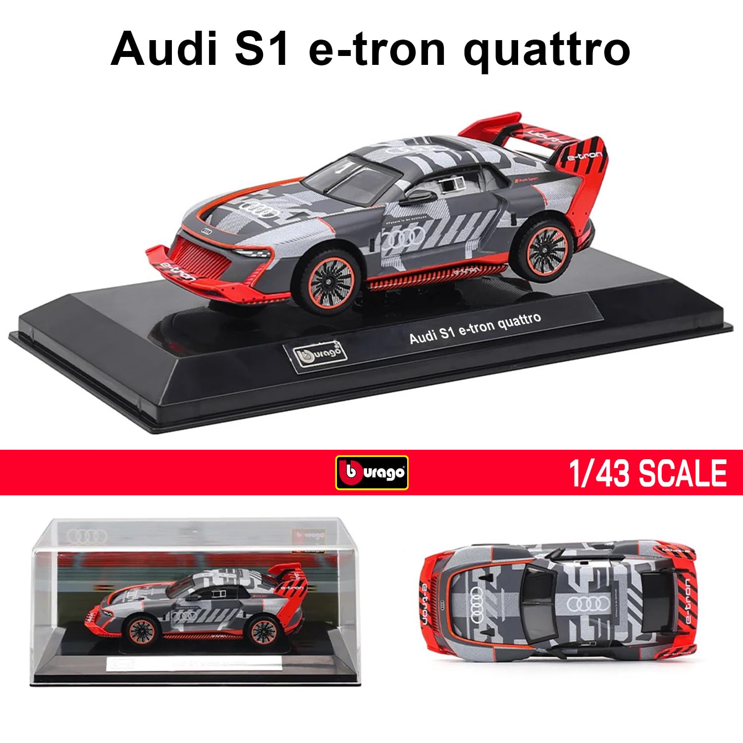 Легковой автомобиль Bburago Audi S1 E-Tron Quattro Hoonitron 1:43, фото №6