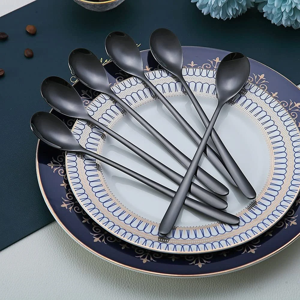 Ложка HOMQUEN для кави з довгою ручкою, Чорна, нержавіюча сталь, набір 6 штук, фото №3