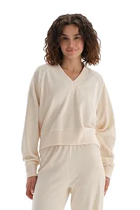 Женская Велюровая Толстовка Dagi С V-образным вырезом и рукавами реглан - Фото 1