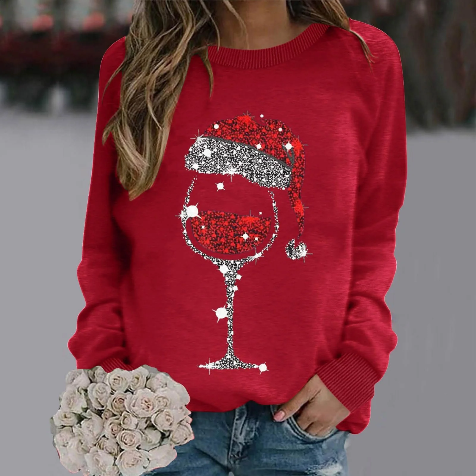 Худи tsaChick Женская Зимняя Модная Толстовка с принтом бокала красного вина, снеговика, круглым вырезом, длинными рукавами, черного цвета, фото №2 Худи tsaChick Женская Зимняя Модная Толстовка с принтом бокала красного вина, снеговика, круглым вырезом, длинными рукавами, черного цвета, фото №2