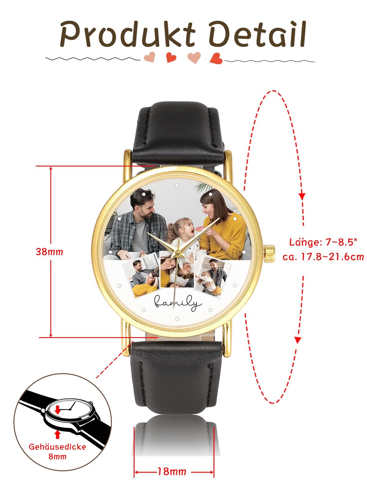 Часы Кварцевые Аналоговые Кожаный Ремешок с Фотогравировкой JSDDE Персонализированные для Мужчин и Женщин, фото №4