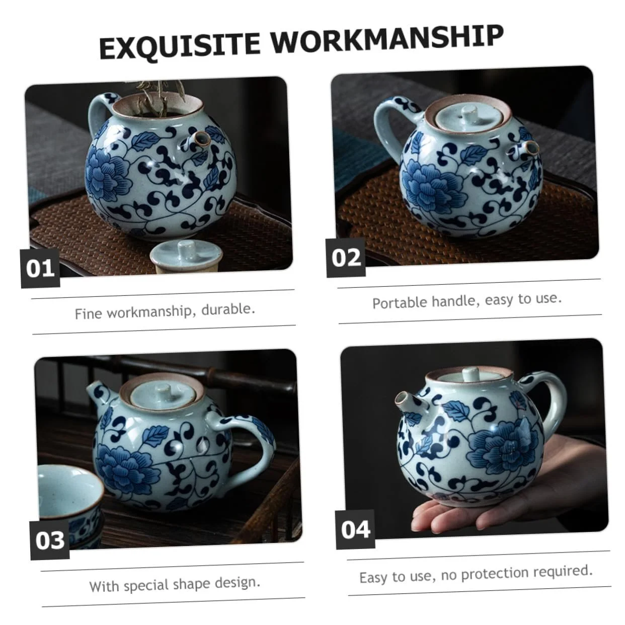 Чайник-заварник керамический FUNNETOYU Vintage с ручкой, жаростойкий с ситечком для чая, фото №8