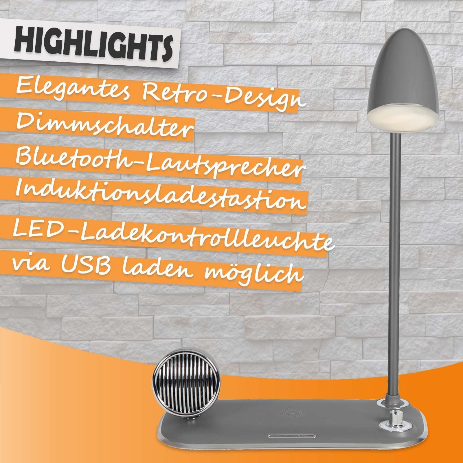 Настільна лампа LED Dimmable Induction Charging Bluetooth Speaker Wireless Charger Qi Grey, фото №3