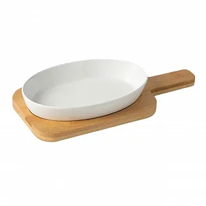 Форма для запікання BESTYASH керамічна овальна з дерев'яною підставкою термостійка - Фото 1