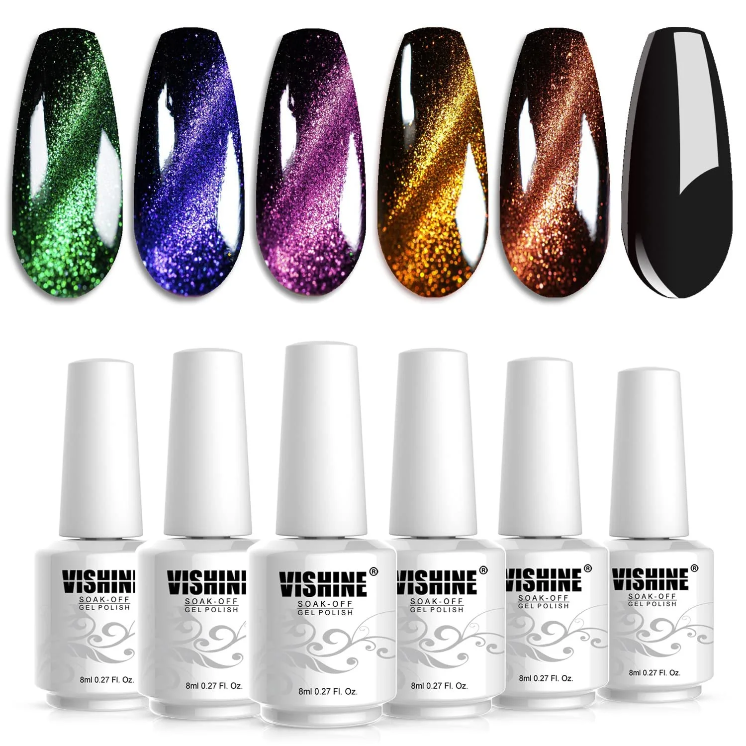 Гель-лак для нігтів 9D котяче око Vishine, 8 мл, 6 кольорів, фото №3