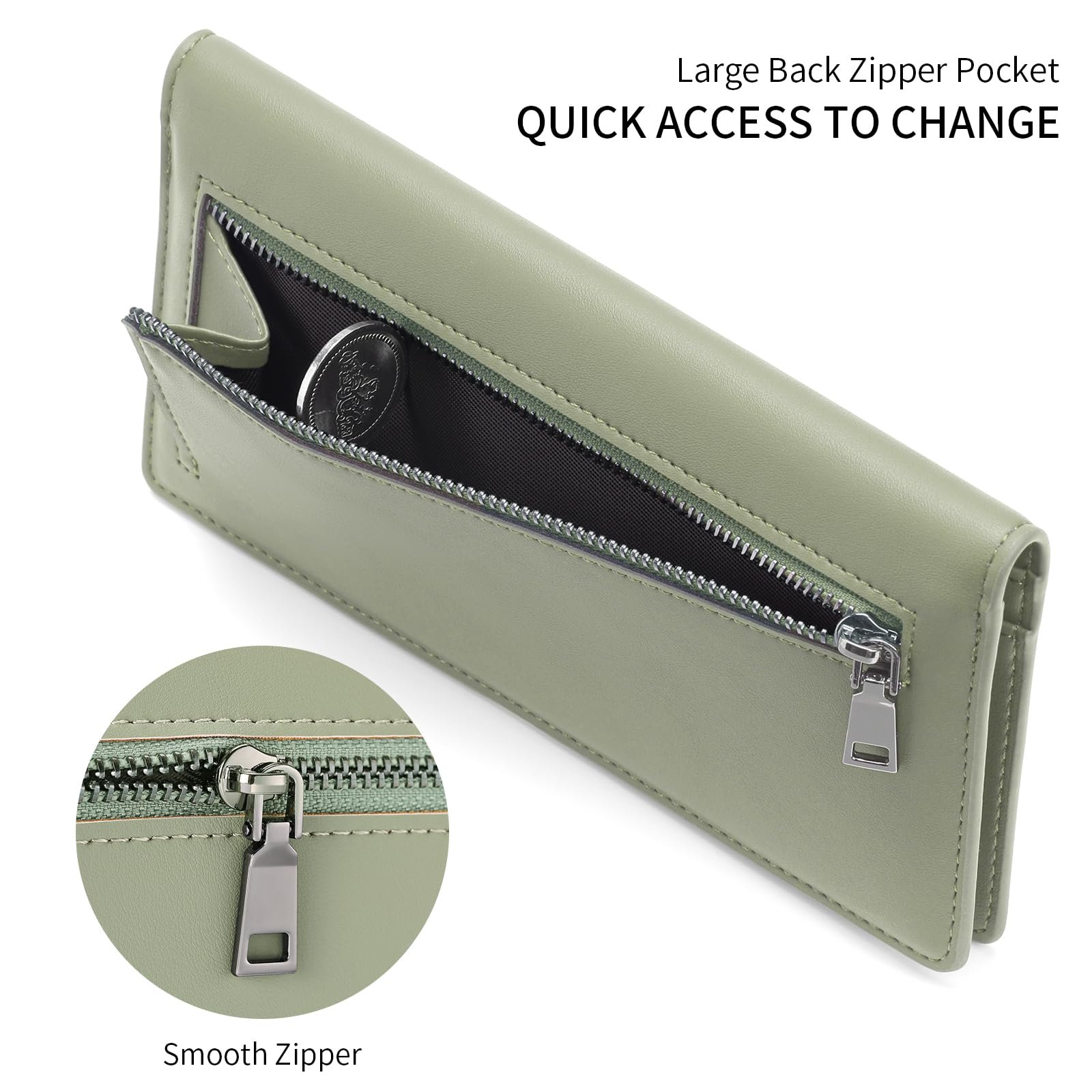 Кошелек GAEKEAO Ultra Thin PU Leather RFID Blocking Credit Card Holder Bifold Long Ladies Wallet Billfold Clutch, Type1 Fruit Green, Casual, фото №7