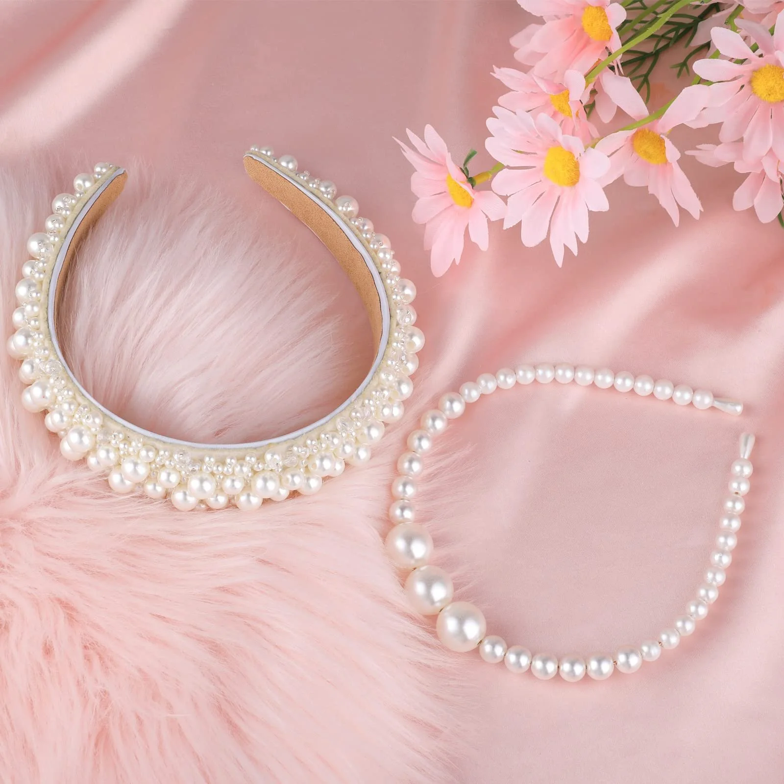 Набір обручів на голову з перлинами 2 шт, фото №8