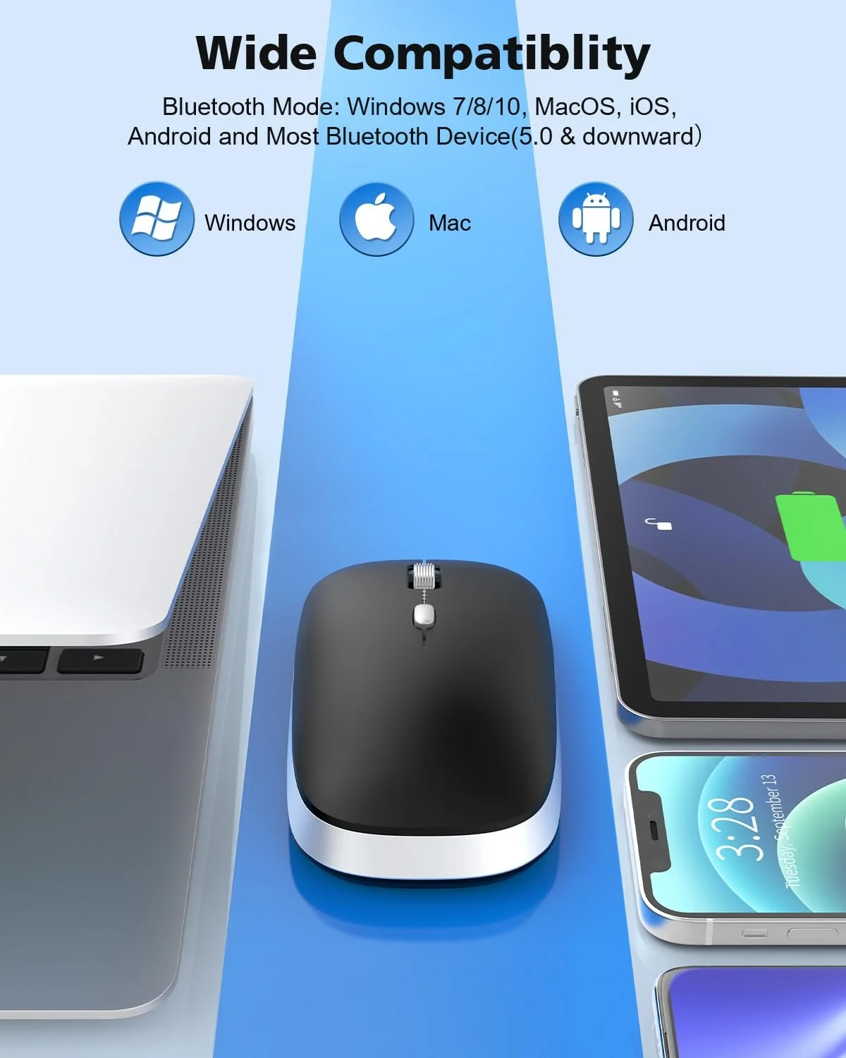 Мышь PINKCAT Bluetooth Беспроводная Bluetooth 4.0, 800/1200/1600 DPI, Эргономичная Тихая, Черный, фото №6