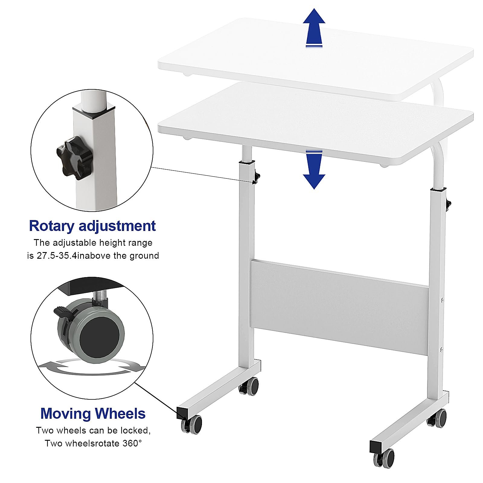 Столик для ноутбука SogesHome Регулируемый по высоте компьютерный столик на колесиках для кровати дивана больницы уход чтение еда, фото №4