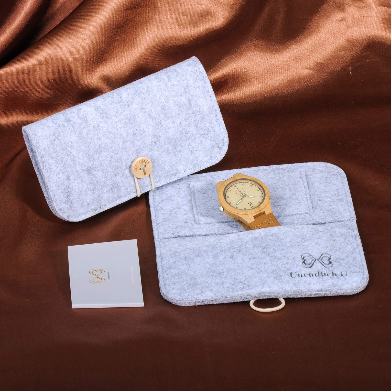 Часы MicLee Unisex Bamboo Simple Мужской женский Кварцевый Аналоговый с кожаным ремешком, фото №7