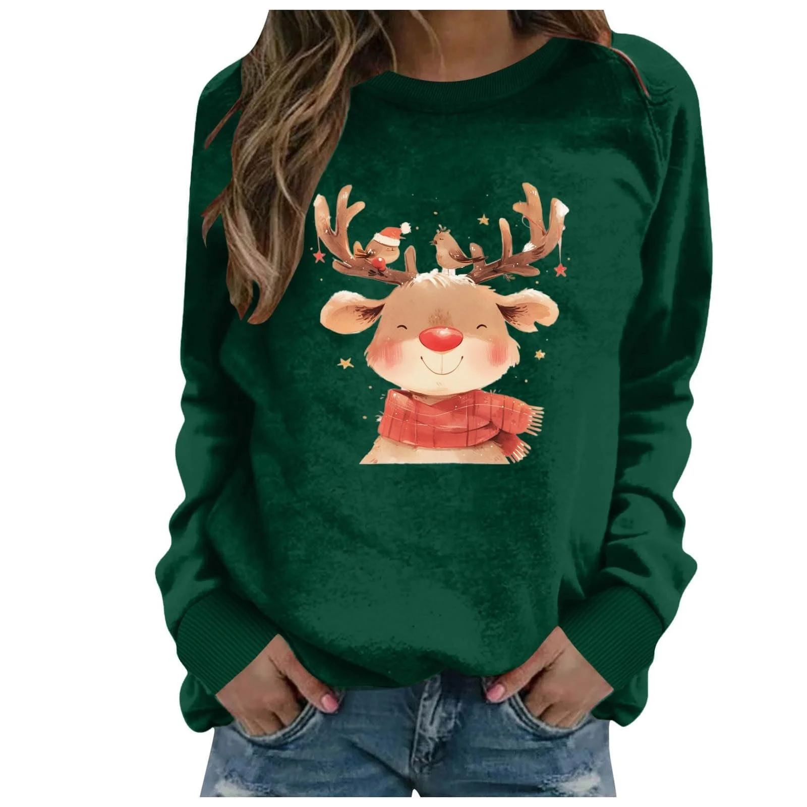Різдвяний светр PMUAFG з принтом різдвяного лося, жіночий, круглий виріз, довгий рукав, фото №3 Різдвяний светр PMUAFG з принтом різдвяного лося, жіночий, круглий виріз, довгий рукав, фото №3