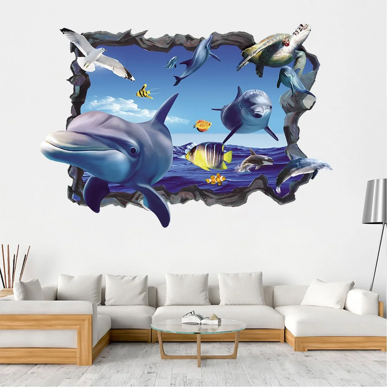 Наклейка на стіну 3D False Window Sea Self-Adhesive Underwater World Dolphin Fish Turtle Seaweed 40 x 57 см, фото №1 Наклейка на стіну 3D False Window Sea Self-Adhesive Underwater World Dolphin Fish Turtle Seaweed 40 x 57 см, фото №1