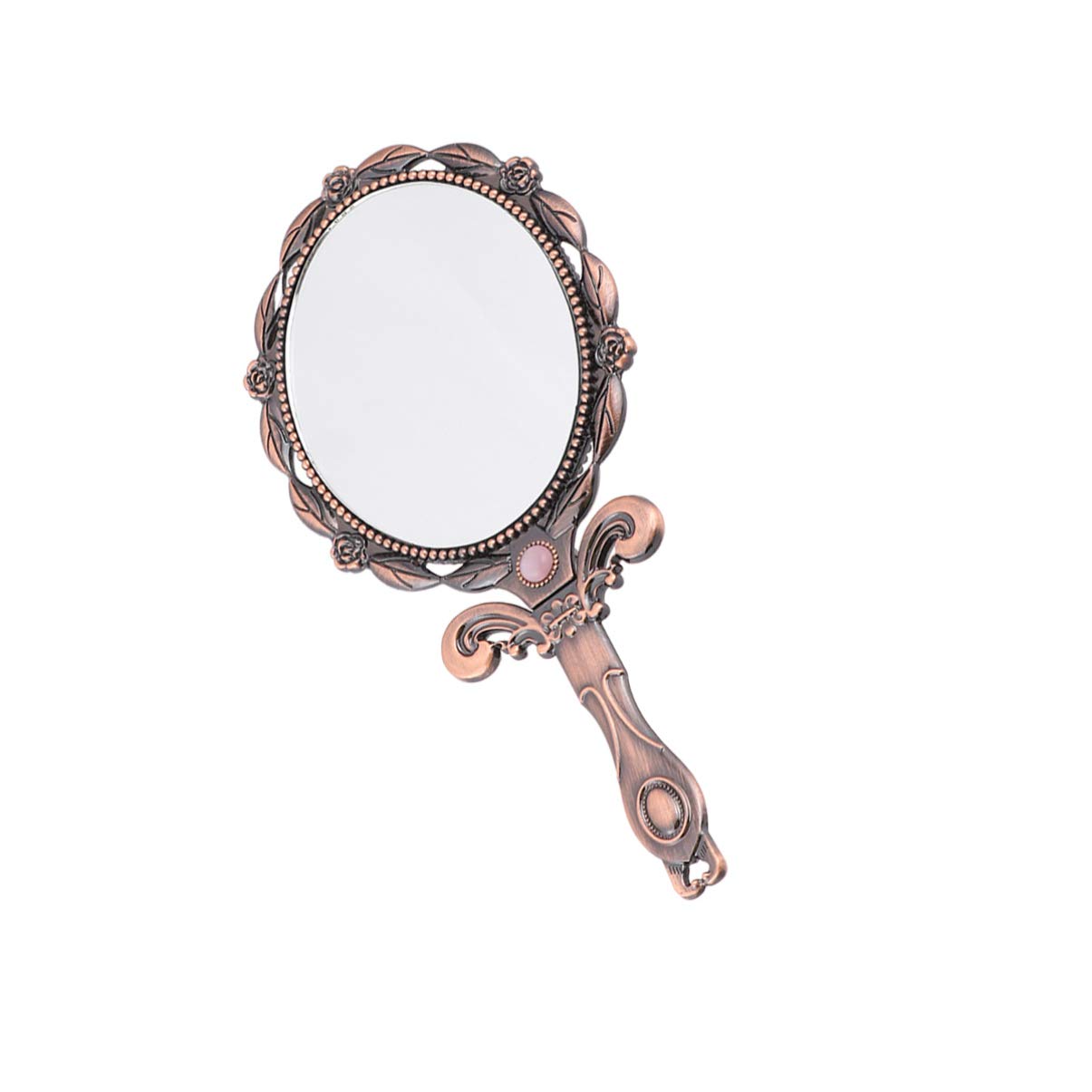Дзеркало Minkissy Vintage Hand Foldable Hand Makeup Mirror Oval Metal Table Для подорожей дім офіс (Червона бронза), фото №5