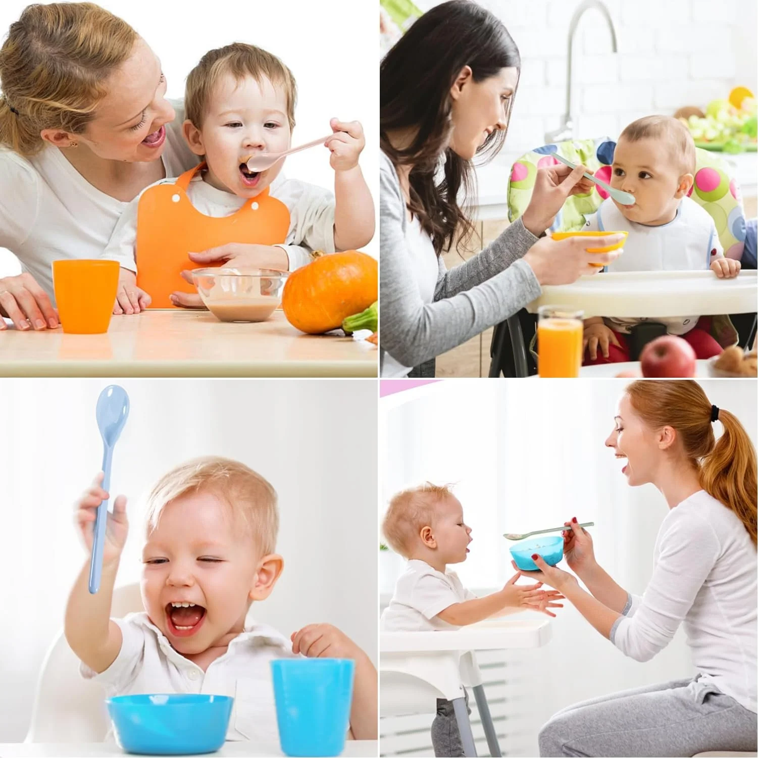 Набір пластикових ложок (5 шт.), дитяча ложка із захистом від падіння, довга, фото №6