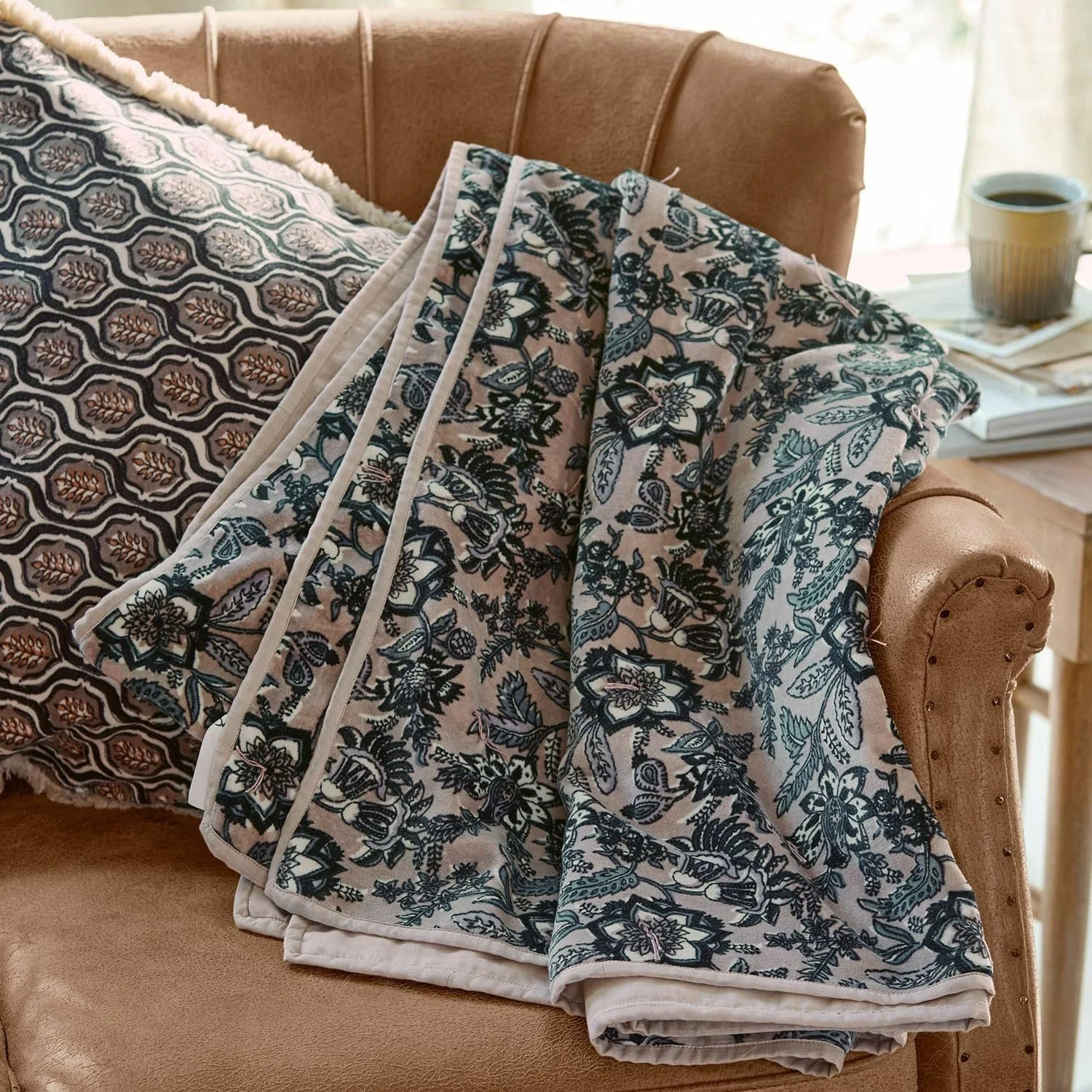 Покривало Loberon Elarion Квітковий візерунок М'який на дотик Рожевий/Блакитний, фото №2