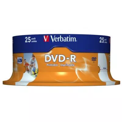 Диск DVD Verbatim 4.7Gb 16X CakeBox 25шт Printable (43538), фото №2