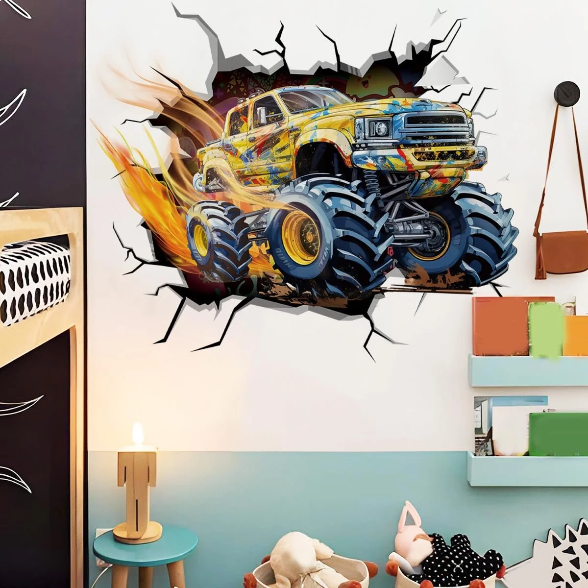 Наклейка на стіну Runtoo Monster Truck для дитячої кімнати 3D Гоночний автомобіль, фото №3