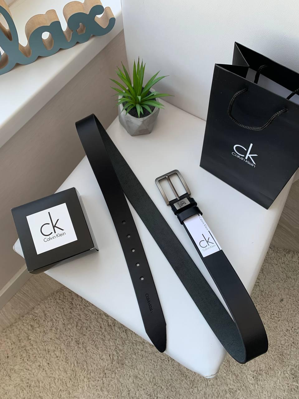 Чоловічий шкіряний ремінь Calvin Klein універсальний пояс із натуральної шкіри чорний у подарунковій упаковці, фото №4