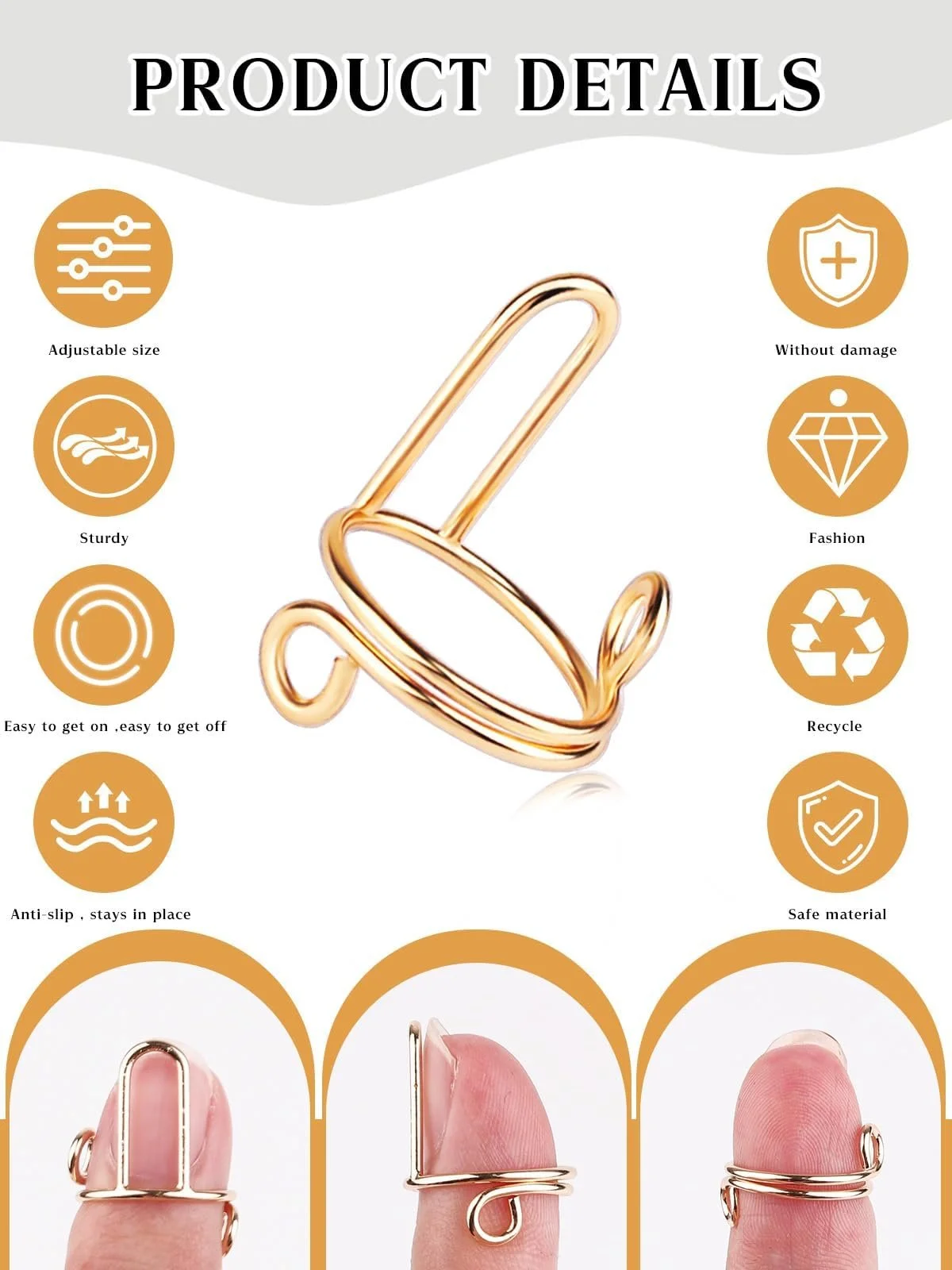 Кольца для ногтей TOROKOM Reusable Wudu 20 шт. с 96 клейкими подушечками Gold Metal, фото №5 Кольца для ногтей TOROKOM Reusable Wudu 20 шт. с 96 клейкими подушечками Gold Metal, фото №5