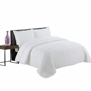 Покрывало 230 x 250 см Универсальное покрывало для дивана как покрывало на кровать или диван Двустороннее стеганое одеяло Легкое мягкое стеганое одеяло с тисненым рисунком Листья Белый (с наволочкой 50 x 75 см) - Фото 1