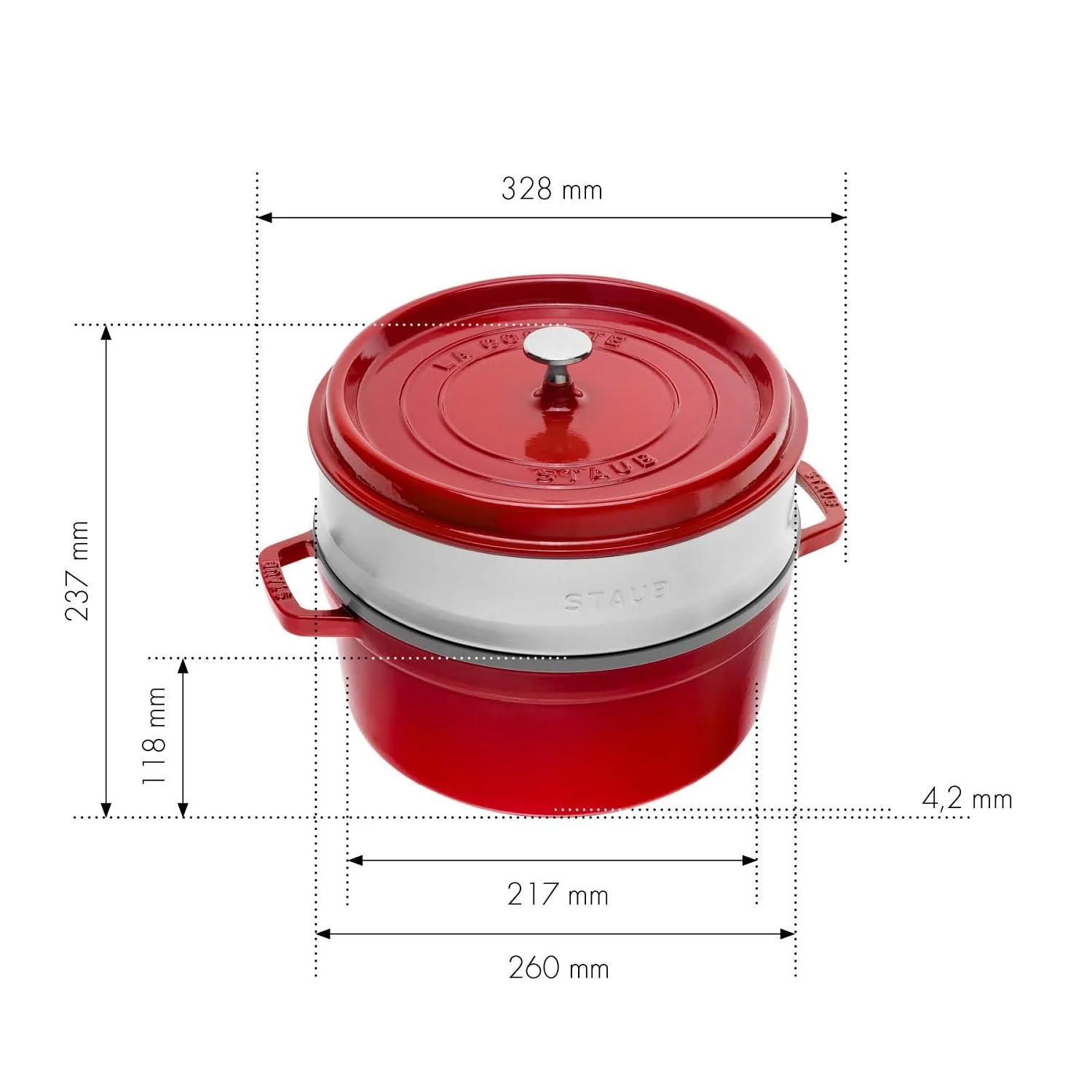 Каструля Staub 40510-601-0 кругла зі вставкою для пари 26 см Вишневий, фото №3