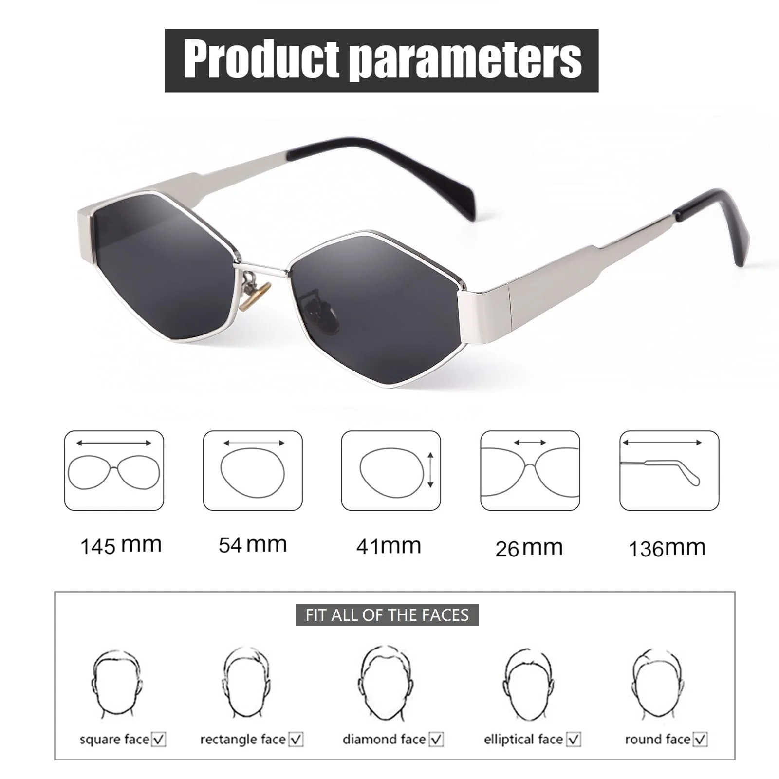 Сонцезахисні окуляри Жіночі ADEWU Вінтаж Стильні Золота шестикутна металева оправа Ретро UV400, фото №2