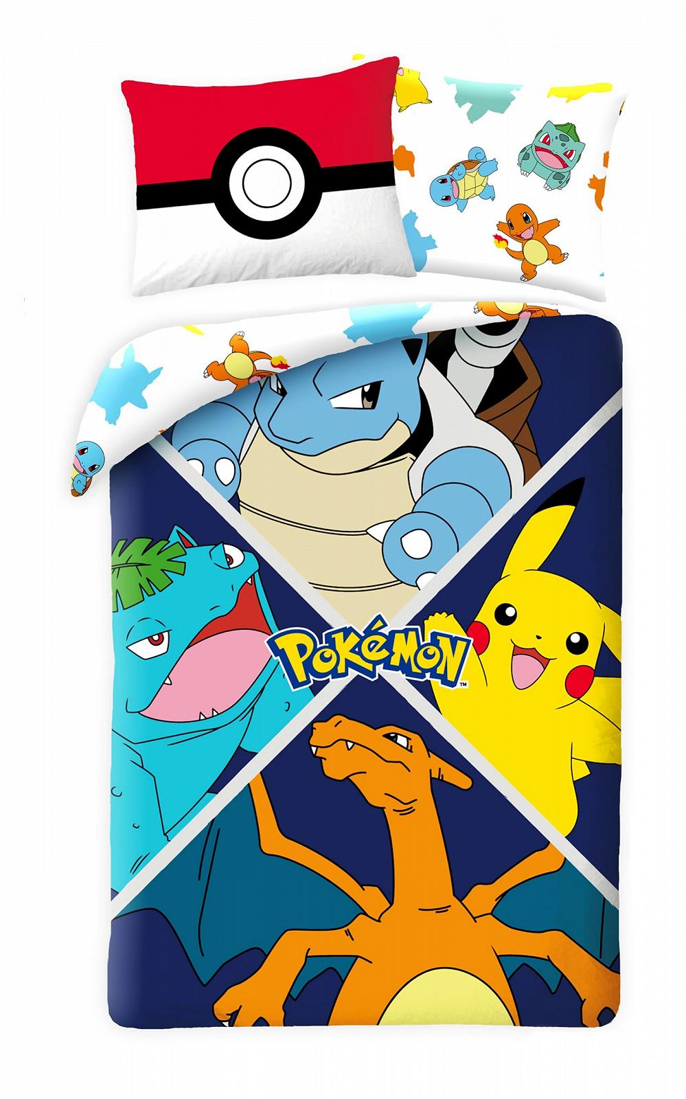 Постільна білизна Halantex Дитяча реверсивна Pokemon Évolution 140 x 200 см + наволочка Пікачу, Turtok (Carapuce), Glurak (Glumanda) та Florisaur (Bulbizarre) POK611, фото №1
